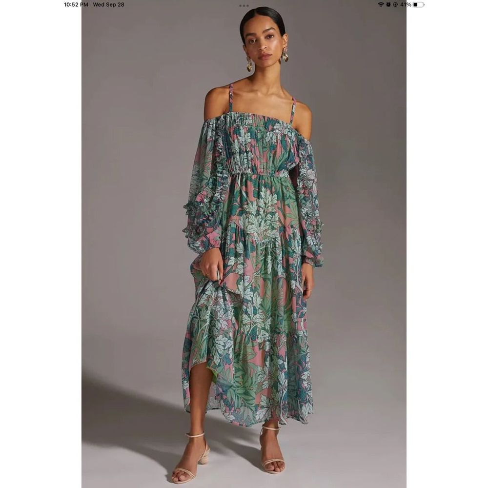 New Anthropologie Let Me Be Floral Maxi Dress Size Small Green
